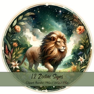 Bundle de cliparts signes du zodiaque, symboles du zodiaque, astrologie, images clip art aquarelle, PNG/SVG/JPG de haute qualité, scrapbooking, travaux manuels en papier