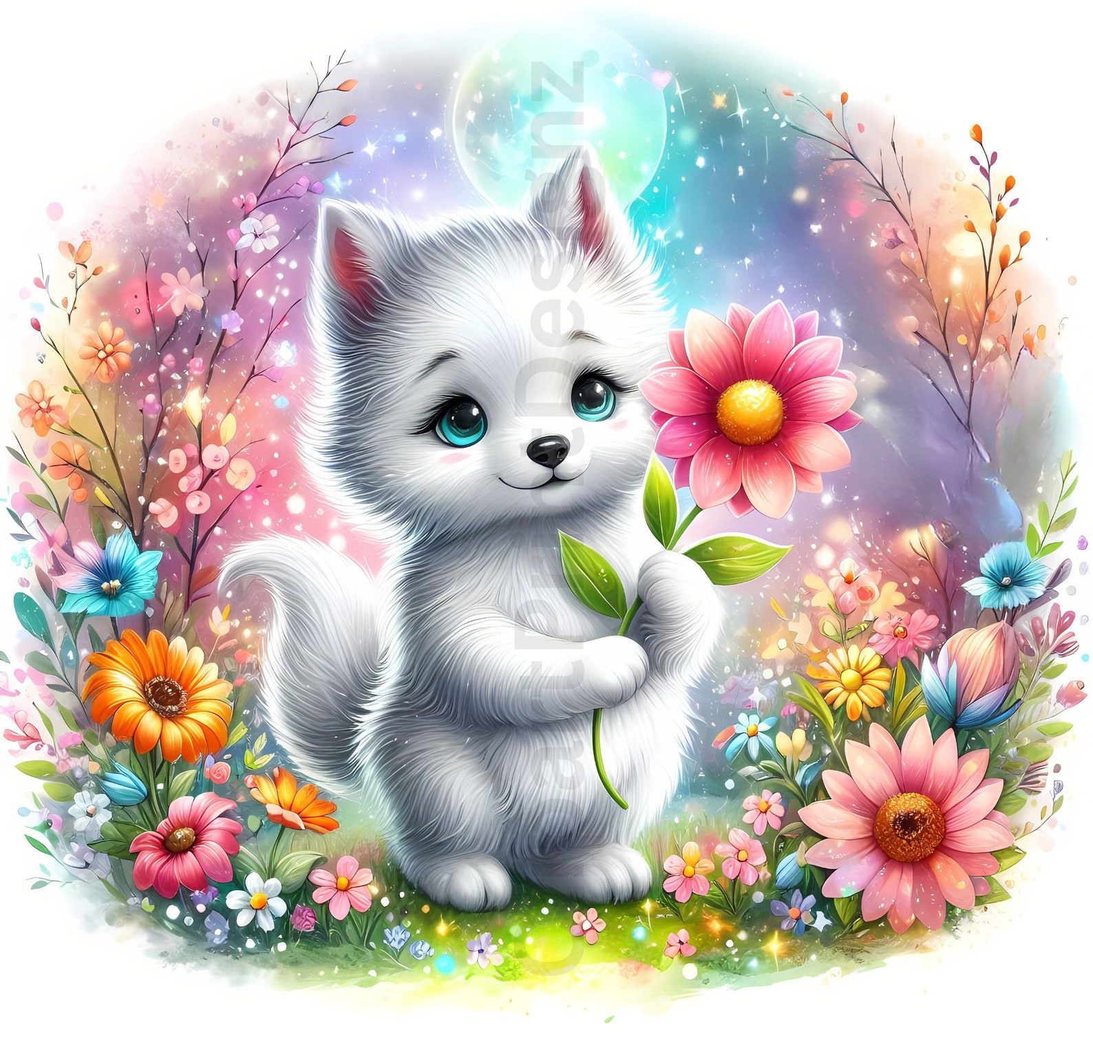 Cool Wolves Spring Cute Spring Wolves Clipart Bundle, Watercolor Clip Art Images, High ...