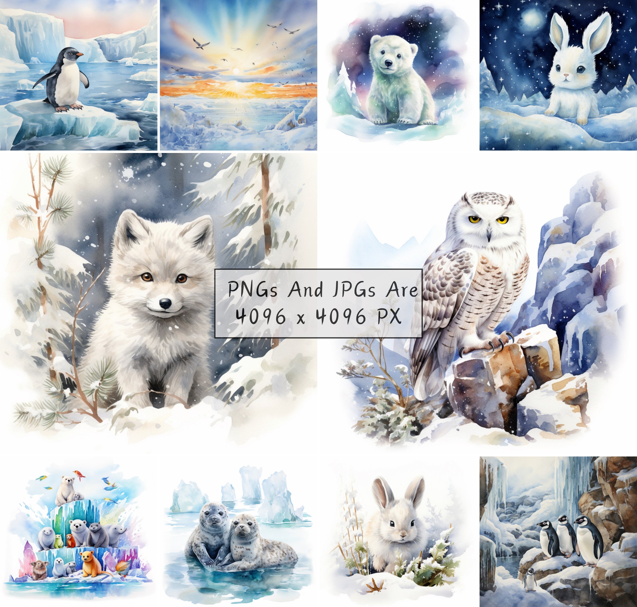 30 Cute Watercolor Baby Arctic Animals Clipart Bundle, High Quality ...