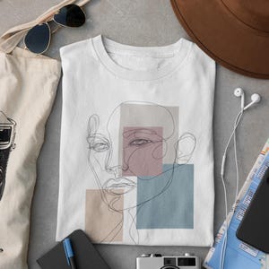 Artistic Lines Face T-Shirt, Abstract Woman Face Art T-Shirt, Women&#39;s T-Shirt, Birthday T-Shirt, Artistic Lines Face