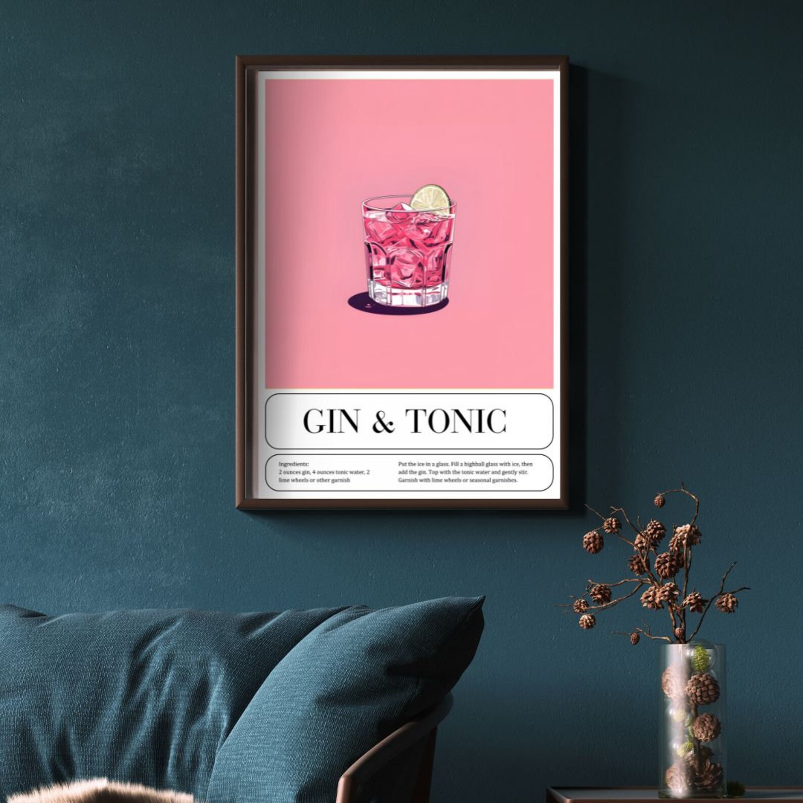 Pink Gin and Tonic Print Gin and Tonic Poster Cocktail Etsy