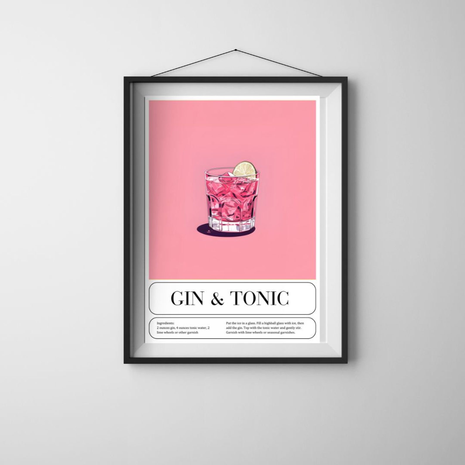 Pink Gin and Tonic Print Gin and Tonic Poster Cocktail Etsy