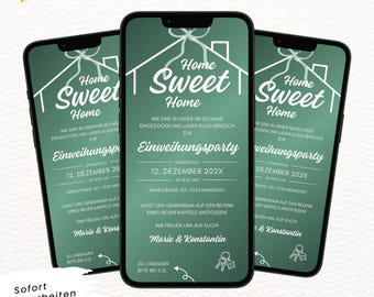 Invito digitale per la festa di inaugurazione della casa | Modello Canva animato con musica | eCard Home Sweet Home per il download immediato | Invia tramite WhatsApp