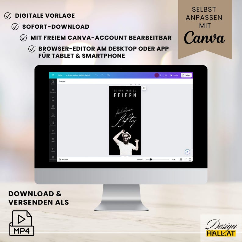 Digitale Einladung  Geburtstag, Animierte Einladung, Videoeinladung mit Musik, personalisierbar, Canva-Vorlage, Sofort Download, eCard, Videoeinladung zum Versenden mit Whatsapp, Instagram, Facebook, Messenger, SMS und E-Mail,