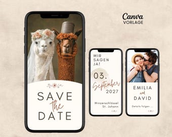 Digital Save the Date Wedding | Funny Video eCard Wedding | Personalized Animated Wedding Invitation | Canva Template Alpaca