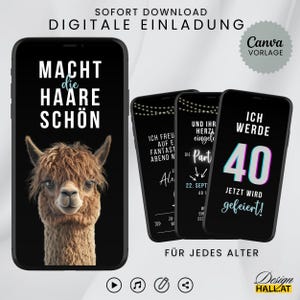Lustige digitale Einladung zum Geburtstag, animierte Video eCard, Alpaka Karte, Whatsapp Einladung, Canva-Vorlage, Sofort-Download