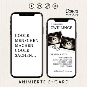 Wir bekommen Zwillinge Karte digital Schwangerschaft verkünden WhatsApp Baby Reveal Instagram personalisierbar zwei Babys Ultraschallbild