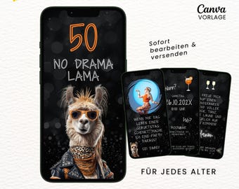 Funny digital birthday invitation | Animated birthday party eCard | WhatsApp birthday invitation with llama | Canva template with music & photo