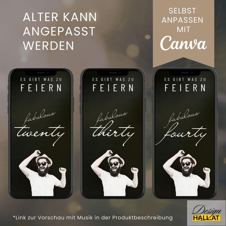 Digitale Einladung  Geburtstag, Animierte Einladung, Videoeinladung mit Musik, personalisierbar, Canva-Vorlage, Sofort Download, eCard, Videoeinladung zum Versenden mit Whatsapp, Instagram, Facebook, Messenger, SMS und E-Mail,
