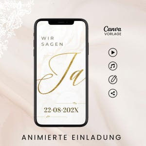 Digitale Hochzeitseinladung animiert | Einladung Hochzeit elegant | Whatsapp Video Einladung | Canva-Vorlage | Sofort-Download