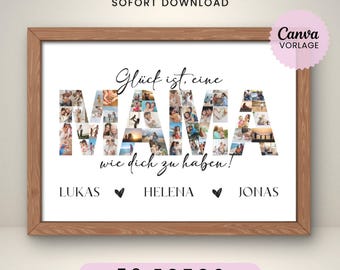 Personalized photo collage for mom, a perfect birthday gift, a last-minute Mother's Day present, or a DIY printable Canva template.