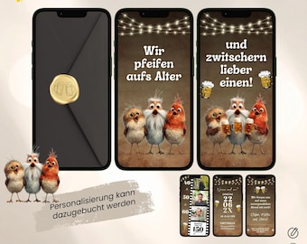 Funny birthday invitation for three people | Digital birthday invitation for three people | eCard WhatsApp invitation to celebrate together | Canva