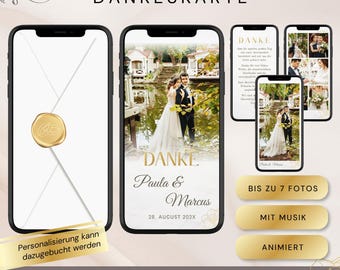 Dankeskarte Hochzeit digital Canva Vorlage | Video eCard animiert mit Musik | WhatsApp Danksagung Hochzeitskarte