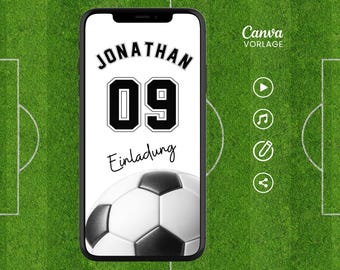 Digitale Einladung Kindergeburtstag Fußball, animierte Video eCard für Jungs, Whatsapp Einladung Fußballer, Canva-Vorlage, Sofort-Download