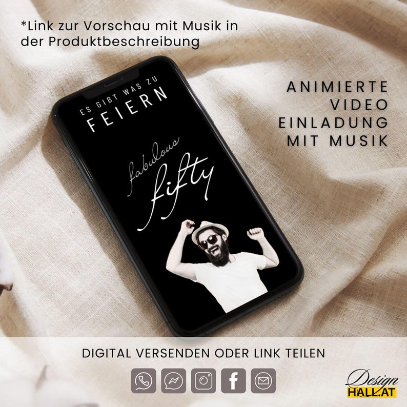Digitale Einladung  Geburtstag, Animierte Einladung, Videoeinladung mit Musik, personalisierbar, Canva-Vorlage, Sofort Download, eCard, Videoeinladung zum Versenden mit Whatsapp, Instagram, Facebook, Messenger, SMS und E-Mail,