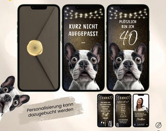 eCard birthday invitation (digital), funny WhatsApp birthday invitation, fun birthday party with photo & music, glitter Canva template