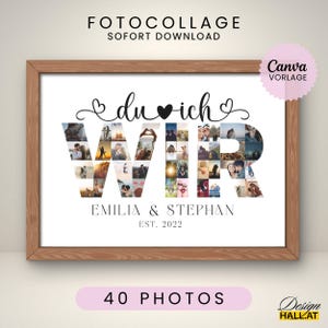 Gift for couples &quot;I You We&quot; photo collage customizable wedding gift Canva template for printing picture with photos, names & date