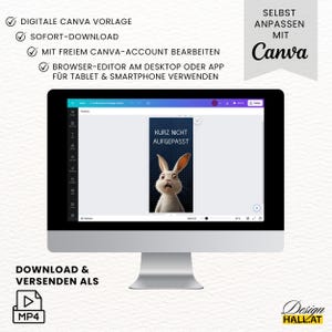 Lustige Einladung zum Geburtstag digital, Animierte Einladung Hase blau, Videoeinladung mit Musik personalisierbar, Canva-Vorlage mit lustigem Spruch "Kurz nicht aufgepasset..." mit 5 Seiten und 1 Startseite für das Video, Sofort Download, eCard Videoeinladung mit Hasen-Motiv zum Versenden mit Whatsapp, Instagram, Facebook, Messenger, SMS und E-Mail, lustige Einladungskarte Geburtstag für jedes Alter für Frauen und Männer,