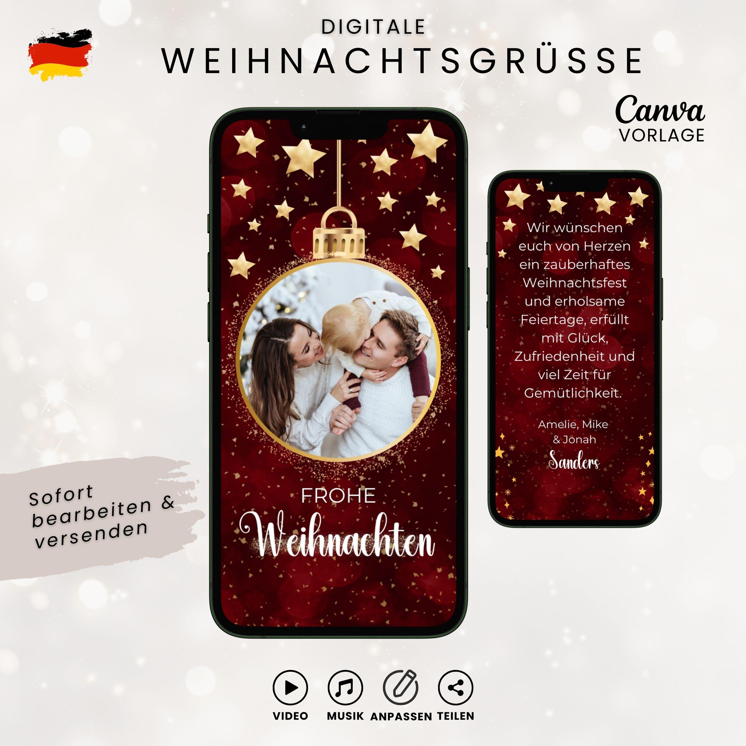 10 Weihnachtskarten Mit Umschlägen – Motiv Rentier, Frohe Weihnachten, 98 X 98 Mm, Rotes Glanzpapier
