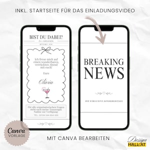 Die Canva-Vorlage ist völlig personalisierbar. Auf der dritten Seite wird um Zu- oder Absage gebeten und die Name und Telefonnummer der Trauzeugin oder des Trauzeugen kann angeführt werden. Außerdem kannst du die Icons auch löschen oder durch andere ersetzen. Die Startseite für das Einladungsvideo ist eine statische Seite, die vor dem Abspielen des Videos im Messenger angezeigt wird. Ansonsten würde eine leere Fläche angezeigt. Du kannst die Seite aber auch löschen, wenn sie dir nicht gefällt.