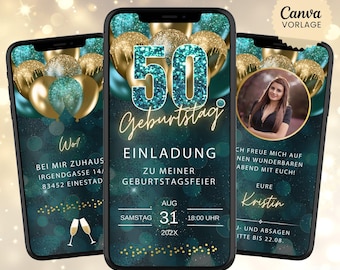 Digital birthday invitation with photo, animated birthday invitation for women, eCard with music, customizable WhatsApp invitation, Canva