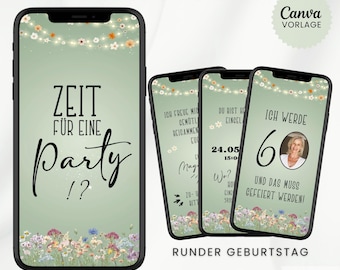 Invitación para el cumpleaños especial de una mujer con foto, tarjeta de invitación digital verde, invitación de WhatsApp, tarjeta electrónica de video con música, plantilla animada de Canva