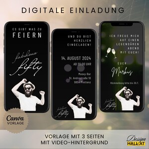 Digitale Einladung  Geburtstag, Animierte Einladung, Videoeinladung mit Musik, personalisierbar, Canva-Vorlage, Sofort Download, eCard, Videoeinladung zum Versenden mit Whatsapp, Instagram, Facebook, Messenger, SMS und E-Mail,