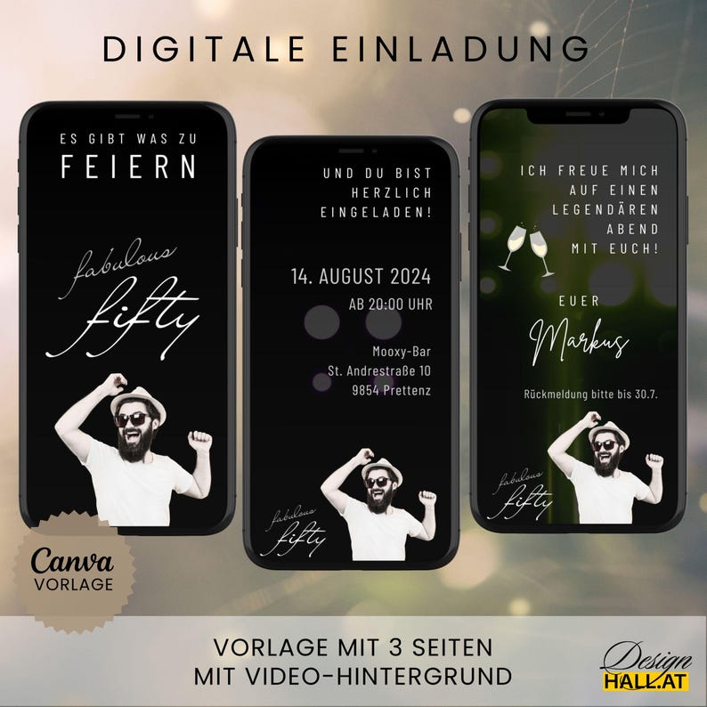 Digitale Einladung  Geburtstag, Animierte Einladung, Videoeinladung mit Musik, personalisierbar, Canva-Vorlage, Sofort Download, eCard, Videoeinladung zum Versenden mit Whatsapp, Instagram, Facebook, Messenger, SMS und E-Mail,