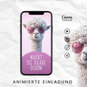 Digitale Einladung Geburtstag lustig, animierte Geburtstagseinladung Alpaka, Whatsapp Video Einladung rosa, Canva Vorlage, Sofort Download