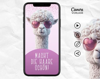 Funny digital birthday invitation | Animated birthday invitation for WhatsApp | Make your hair look beautiful | Canva template alpaca with photo & music