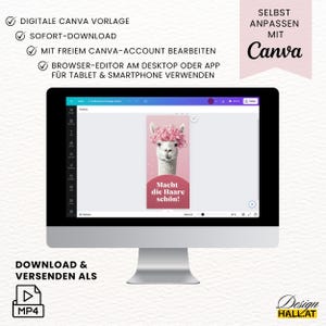 Detailansicht der Bearbeitungsoberfläche in Canva. Einfach zu handhaben – keine Designkenntnisse nötig. Einladung mit Animation, Spruch und Platz für individuelle Angaben.