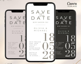 Save the Date Hochzeit digital Hochzeitseinladung animiert Whatsapp Video Einladung personalisierbar mit Musik Canva Vorlage Sofort Download
