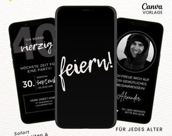 Animated digital birthday invitation | WhatsApp birthday party invitation | Canva template with photo & music | Minimalist black eCard