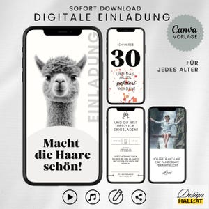 Lustige digitale Einladung zum Geburtstag, animierte Video eCard, Whatsapp Einladung, Canva-Vorlage, Sofort-Download, Alpaka Karte