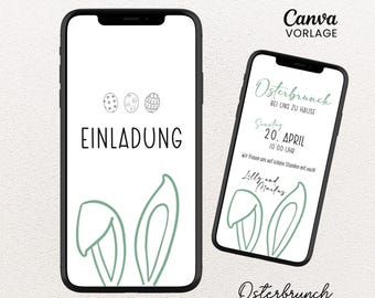 Digitale Einladung Osterbrunch, ecard Ostern, animierte Einladung Osterjause mit Musik, personalisierbare Whatsapp Einladung, Canva Vorlage