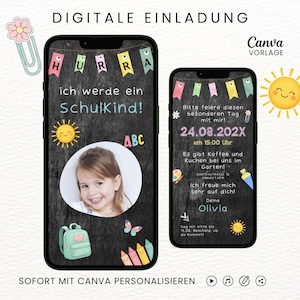 Invitation à l'école, rentrée scolaire numérique, invitation Whatsapp, premier jour d'école, carte électronique animée, présentation de l'école, modèle Canva avec photo et musique