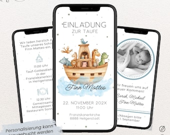 Digital Baptism Invitation Noah's Ark | Personalized Baptism eCard | WhatsApp Video Baptism Celebration | Animated Canva Template with Music & Photo
