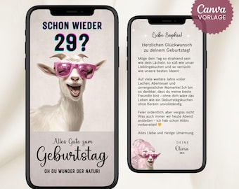 Lustige Geburtstagskarte digital Video Grußkarte Geburtstag eCard personalisierbar mit Musik Whatsapp Glückwünsche animiert Canva Vorlage