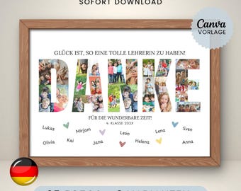 Farewell gift teacher thank you photo collage Canva template edit yourself gift farewell school personalizable image print template PDF