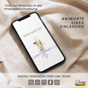 Hochzeitseinladung digital, Einladung Hochzeit, Animierte eCard Hochzeit, Hochzeitseinladung Wildblumen, Digitale Einladungskarte weiß, personalisierbare Canva-Vorlage,  Sofort Download, Video Einladung mit Foto, Zeitplan, Dresscode, Trauung Blumen
