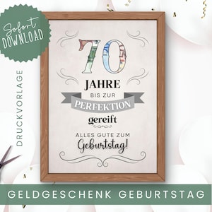 Cadeau d’argent pour le 70e anniversaire, photo de cadeau d’anniversaire, cadeau de dernière minute, donner de l’argent de manière créative, téléchargement instantané, modèle d’impression PDF