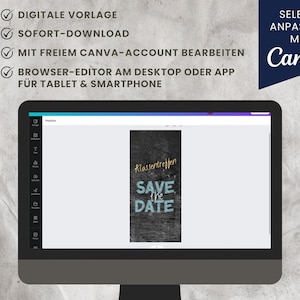 Digitale Einladung Klassentreffen, Canva Vorlage personalisierbar, Digitaler Download, Canva Template Klassentreffen, Save the date eCard animiert, Whatsapp Einladung digital versenden, animierte Videoeinladung Handy, Einladungskarte Abschlussklasse