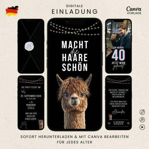 Einladung Geburtstag witzig | eCard Geburtstagseinladung digital |  Whatsapp Einladungskarte Mach die Haare schön | Canva Vorlage animiert