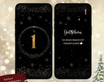 Calendario de Adviento digital personalizable | Calendario de Adviento musical con vídeo para WhatsApp | Plantilla animada de Canva en negro y dorado | Descarga instantánea