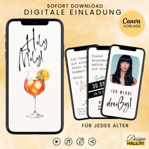 Einladung Geburtstag digital, eCard Geburtstag Cocktailparty, WhatsApp Geburtstagseinladung für Frauen, Canva Vorlage, Sofort Download