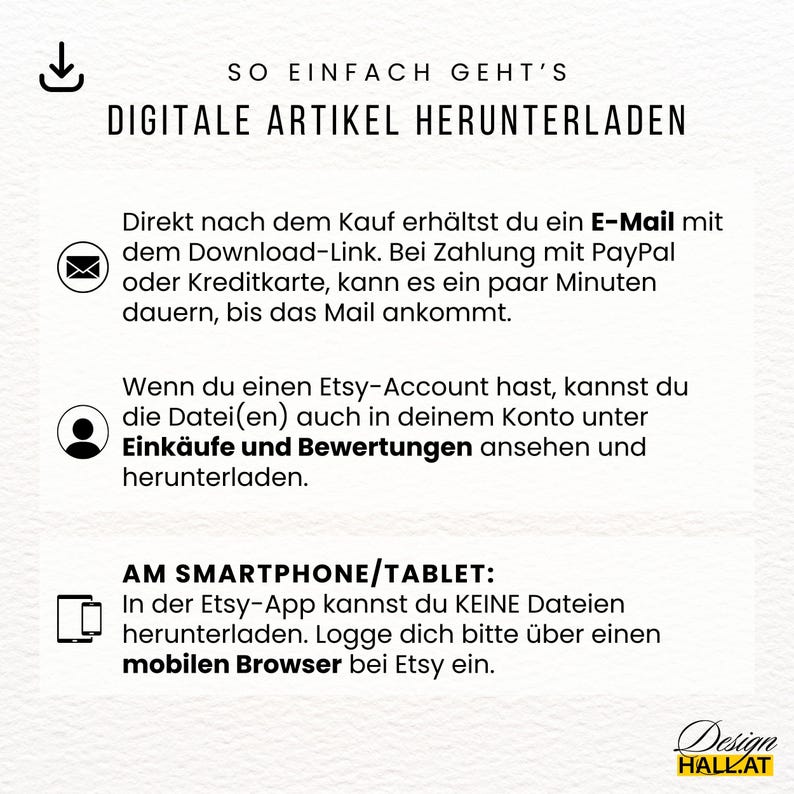 Anleitung zum Download digitaler Artikel in Etsy