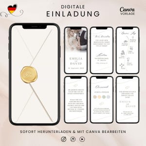 Einladung Hochzeit digital | eCard Hochzeitseinladung mit Dresscode u. Tagesablauf | Whatsapp Videoeinladung | Canva Vorlage mit Foto