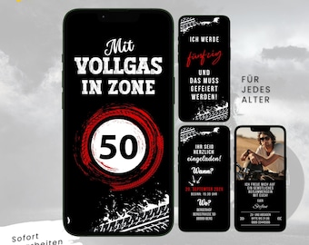 Digital birthday invitation, motorcycle-themed birthday invitation, animated video eCard, WhatsApp invitation, Canva template with photo and music