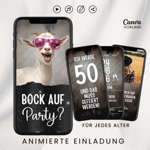 Lustige Einladung zum Geburtstag digital Geburtstagseinladung animiert Foto Whatsapp Video Einladung Geburtstagsparty Canva Vorlage Musik