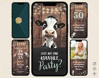 Funny digital birthday invitation | Humorous WhatsApp birthday invitation | Birthday party eCard with photo & music | Canva template wood
